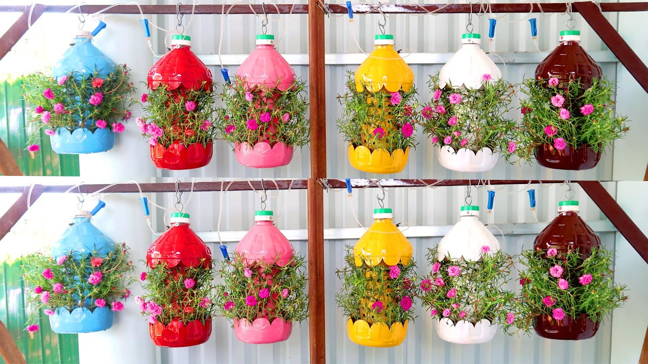 Recycled Hanging Pots from Plastic Bottles and Cans